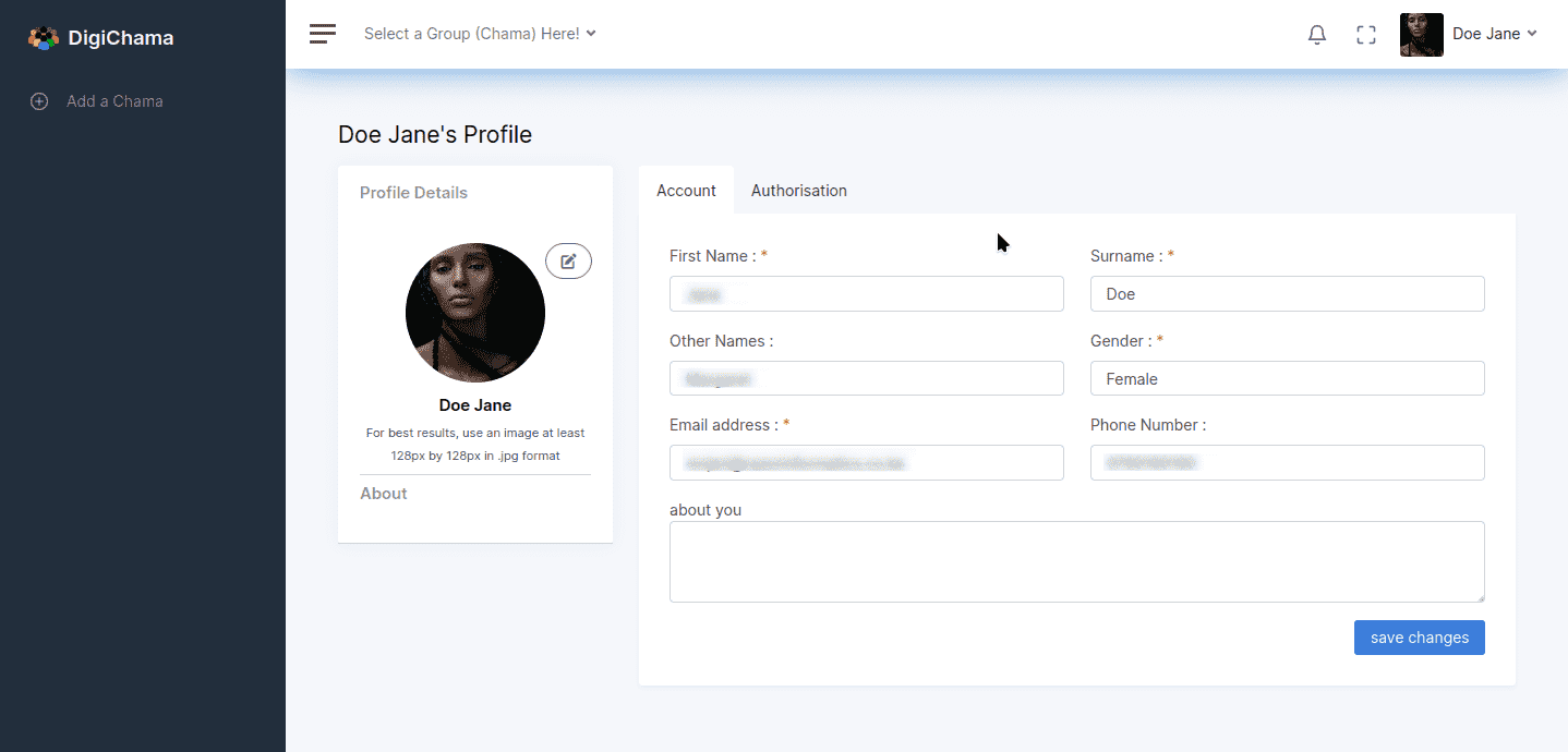 Account Profile Page